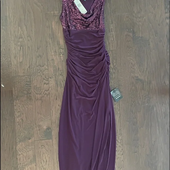 open lace back dress Ashley Lauren 4457 Size 00, 14 Purple Cocktail Dress One Shoulder Sheer Long Sleeve Fitted 00 / Electric Purple